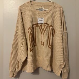 American Eagle Outfitters Beige Waffle Knit Top